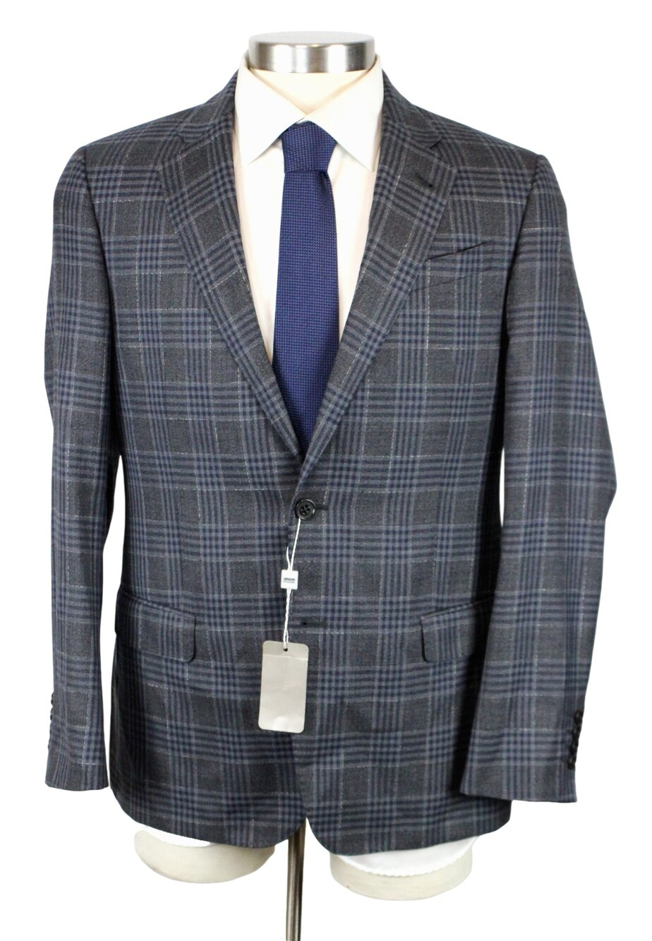 $1295 Armani Collezioni Sport Coat 40 R Mens Grey Plaid Wool Silk Blazer NWT